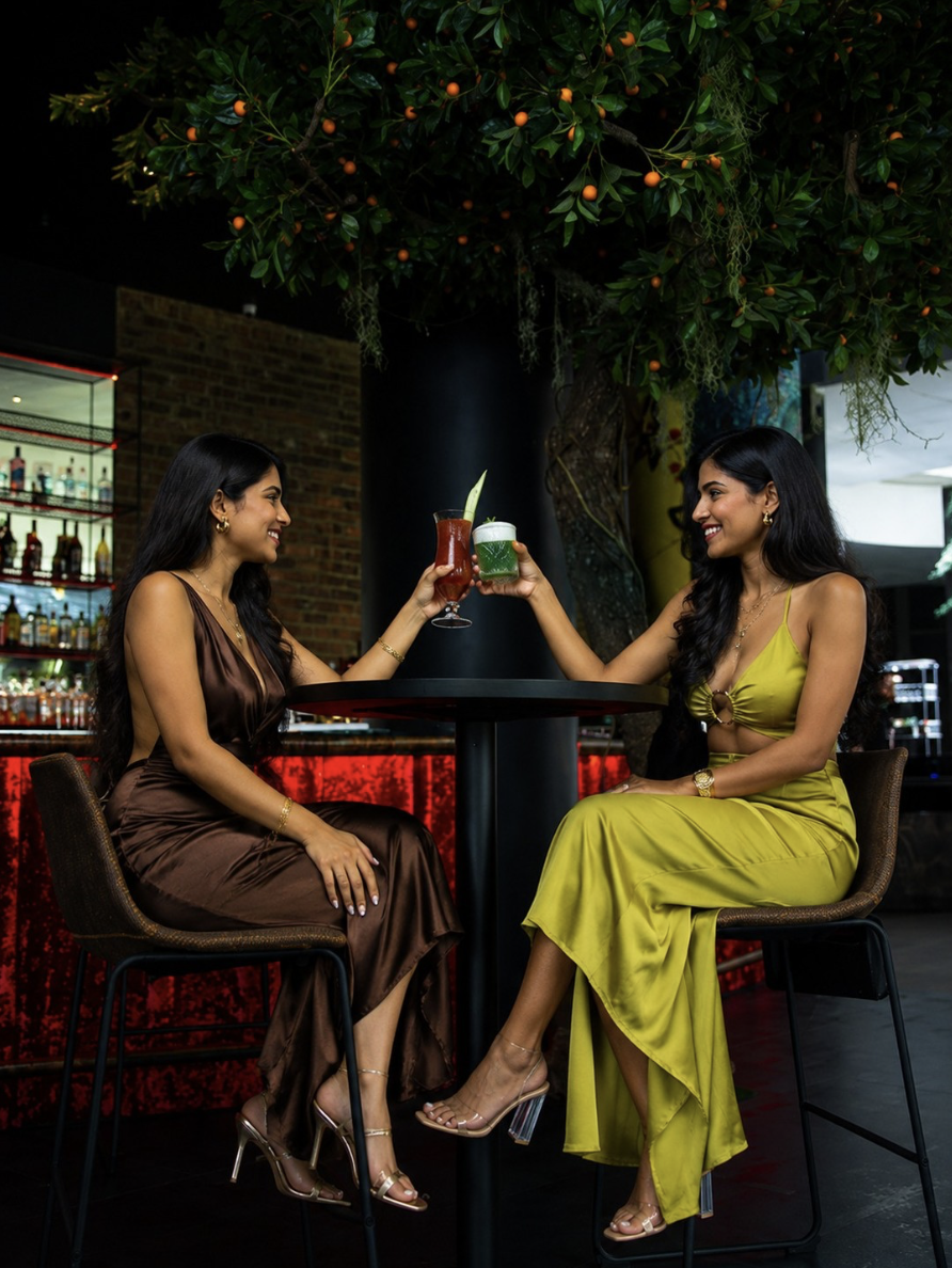 Date night cocktails under the bar tree at Chunky Chau Sandton